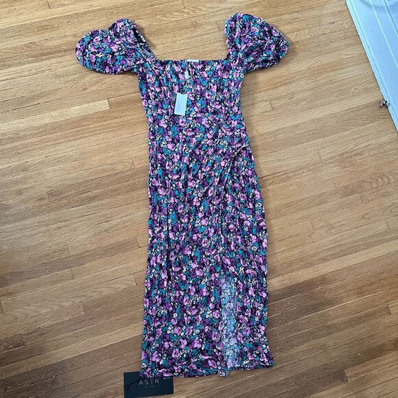 NWT ASTR Floral Square Neck Slit Front Midi Dres - Picture 4 of 6
